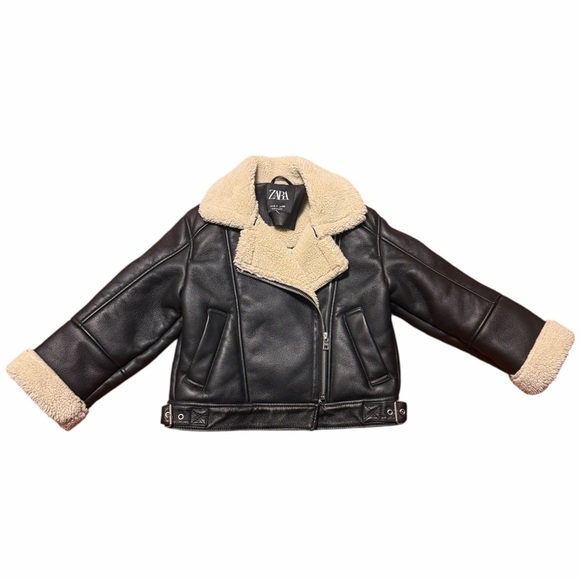 Zara Kids Faux Leather Jacket with Cream Accents